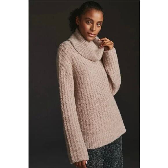Anthropologie Maeve Women's Knit Cowl-Neck Pullover Chunky Sweater Tan SZ Medium - Picture 1 of 9